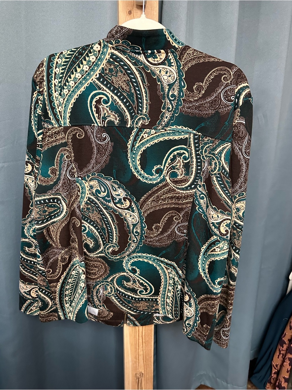 Chico's Teal, Brown & Cream Paisley Zip Jacket - Picture 2 of 3